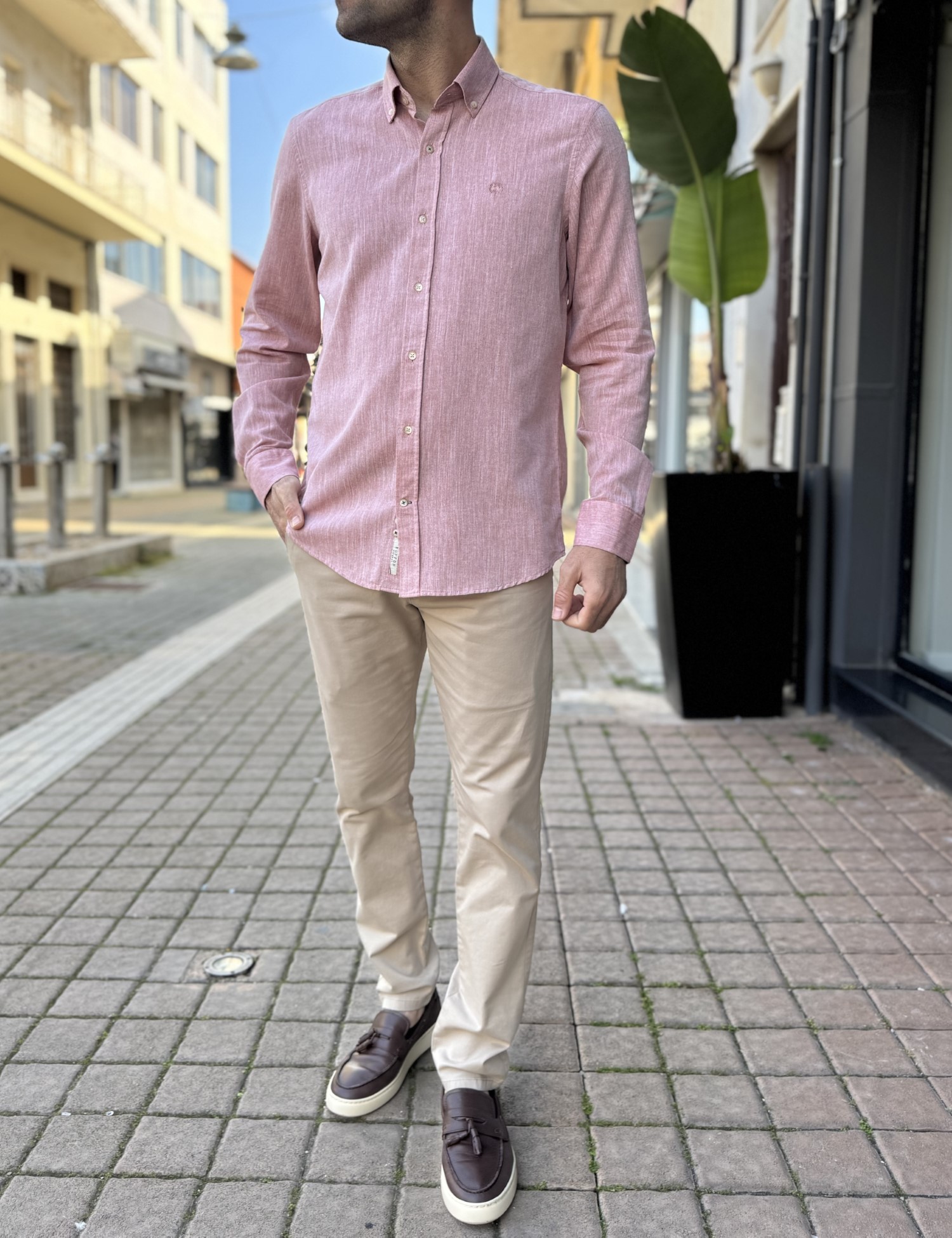 Ανδρικό σομόν βαμβακερό πουκάμισο με γιακά 1562 φωτογραφία